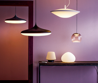 Various stylish lamps with different lighting